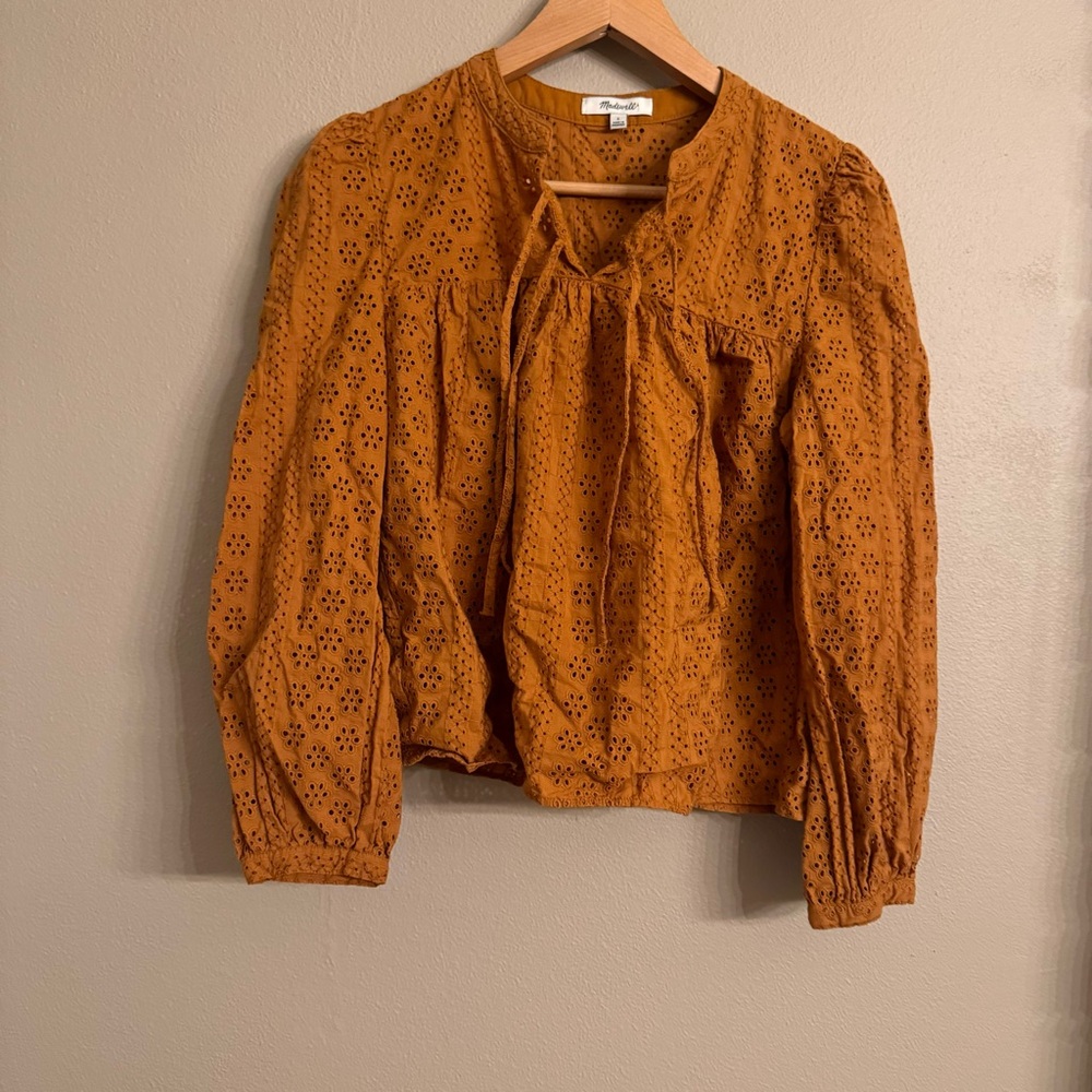 MADEWELL Eyelet Double-Tie Peasant Top‎ - Picture 2 of 6